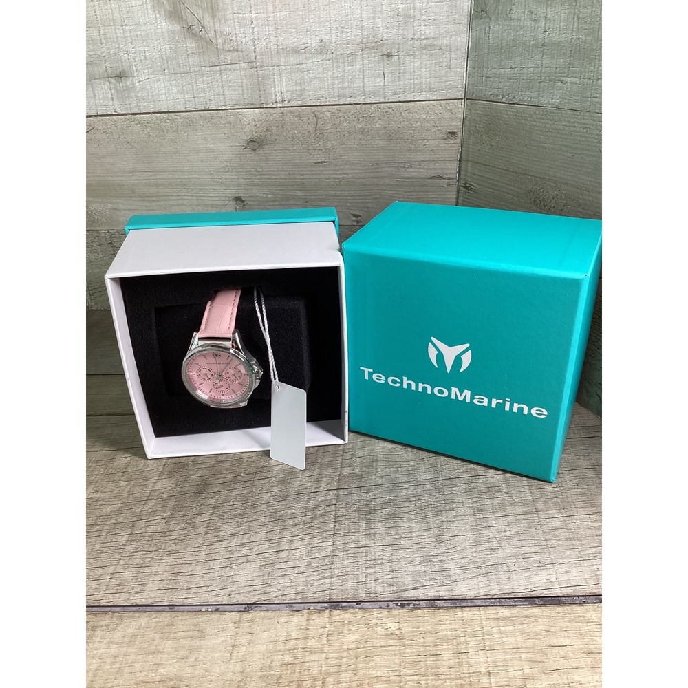 TechnoMarine MoonSun Pink Dial Stainless Steel Women Watch TM-S220588 NEW